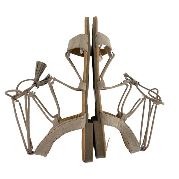 Boho Gladiator Womens US 7 Brown Faux Leather Suede Ankle Wrap Sandals Shoes - Picture 2 of 10